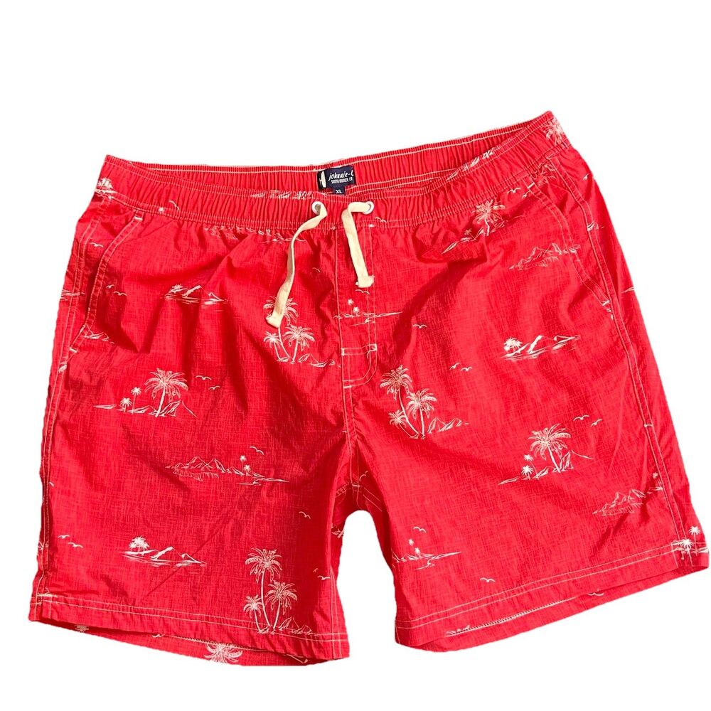 Johnnie-O Shorts Mens XL Red Palm Print Trunks Lined Beach‎ Vacation All Over